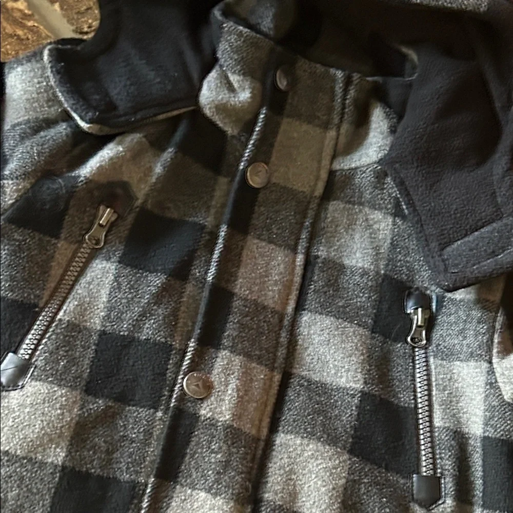 Boys Black & Gray Plaid Hooded Winter Coat